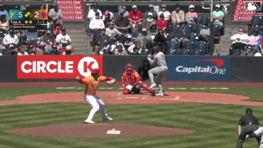 Josh Caron doubles (7) on a sharp line drive to center fielder J.R. Freethy. Jonny Farmelo scores. Luke Stevenson scores.