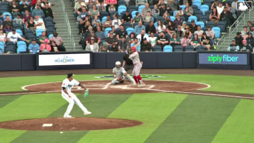 Alan Espinal triples (1) on a fly ball to right fielder Trent Youngblood. Tommy Hopfe scores. Alan Espinal out at home on the throw, right fielder Trent Youngblood to shortstop Adrian Rodriguez to catcher Alberto Barriga.