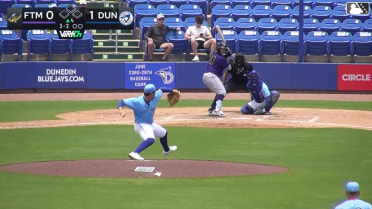 Enrique Jimenez homers (1) on a fly ball to right center field.