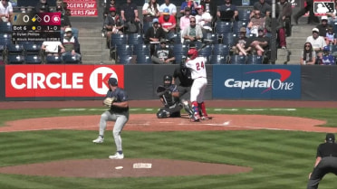 Alexis Hernandez flies into a double play, left fielder Kevin Bruggeman to catcher Juan Flores. Arjun Nimmala out at home.