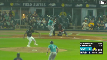 LaMonte Wade Jr. singles on a sharp line drive to right fielder Greg Jones. Oliver Dunn scores.