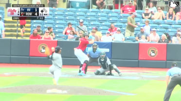 Dixon Williams singles on a soft ground ball to third baseman Roderick Arias. Eric Hartman scores.