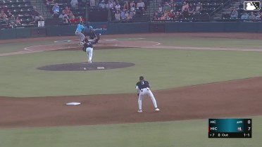 Cannon Peebles triples (1) on a ground ball to right fielder Deward Tovar. Jose Pirela scores.