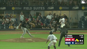 Luis Matos doubles (7) on a line drive to center fielder Rece Hinds. Jett Williams scores. Luis Lara scores.