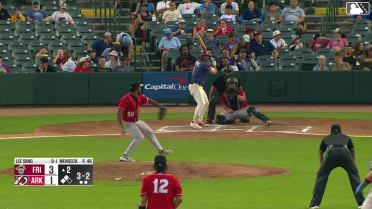 Marcus Lee Sang triples (1) on a fly ball to center fielder Bill Knight. Frainyer Chavez scores. Orlando Martinez scores.