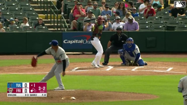 Dylan Dreiling singles on a ground ball to right fielder Josue De Paula. Frainyer Chavez scores.