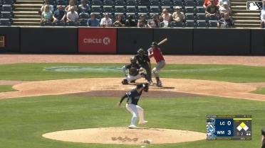 Dean Curley doubles (3) on a fly ball to left fielder Garrett Pennington. Jaison Chourio scores.