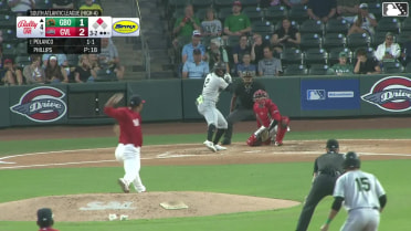 Shalin Polanco doubles (1) on a line drive to left fielder Yophery Rodriguez. Lonnie White Jr. scores.