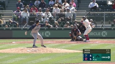 Patrick Wisdom homers (12) on a fly ball to left field.