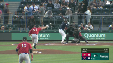 Leo Rivas singles on a line drive to right fielder Bryce Johnson. Ryan Bliss scores.