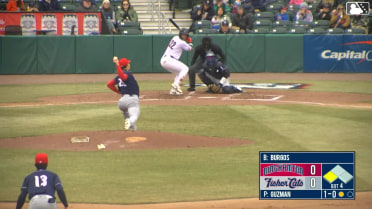 Jorge Burgos singles on a sharp line drive to center fielder A.J. Ewing. Jackson Hornung scores. Jorge Burgos out at 2nd on the throw, center fielder A.J. Ewing to second baseman Wyatt Young.