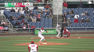 Andy Perez homers (1) on a fly ball to right center field. Dyan Jorge scores.