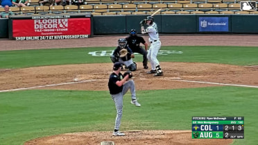 Nick Montgomery homers (6) on a fly ball to left center field.