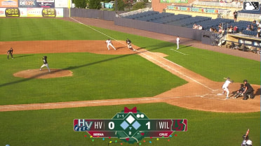 Ronny Cruz doubles (12) on a line drive to left fielder Robbie Burnett. Nate Rombach scores. Miguel Villarroel scores.