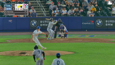 Ralphy Velazquez singles on a line drive to right fielder Jose Ramos. Daniel Schneemann scores. Kahlil Watson to 3rd.