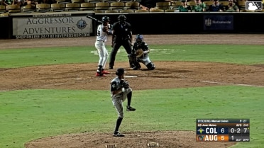 Juan Mateo singles on a ground ball to center fielder Sean Gamble. Conor Essenburg scores.