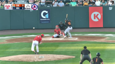 Aron Estrada singles on a line drive to right fielder Nick Mitchell. Wehiwa Aloy scores.