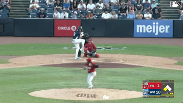 Bryce Rainer doubles (15) on a sharp line drive to center fielder Kasen Wells. Juan Hernandez scores.