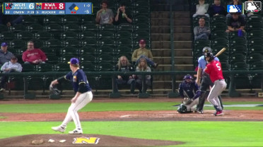 Jake Rucker doubles (1) on a sharp line drive to left fielder Colton Becker. Ricardo Olivar scores.