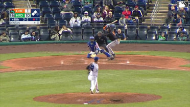 Adam Retzbach out on a sacrifice fly to center fielder Braylen Wimmer. Aron Estrada scores.