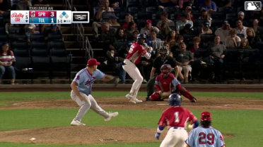 Josue De Paula doubles (8) on a line drive to center fielder Chase Davis. Kendall George scores.