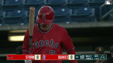 Wade Meckler homers (1) on a fly ball to right center field.
