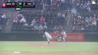Jacob Sharp doubles (7) on a ground ball to left fielder Gage Harrelson, deflected by third baseman Johan Macias. Tucker Toman scores.