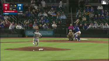Owen Miller doubles (8) on a fly ball to center fielder Dominic Fletcher. Christian Bethancourt scores.