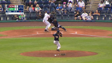 Andy Perez homers (9) on a line drive to right field.