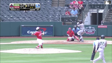 Chadwick Tromp doubles (1) on a sharp line drive to center fielder Joshua Báez. José Azocar scores.