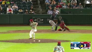 Garrett Spain doubles (7) on a fly ball to center fielder Chase Davis. Billy Amick scores.