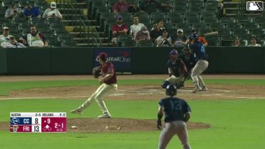 Trevor Austin doubles (19) on a line drive to left fielder Yeison Morrobel. Will Bush scores.