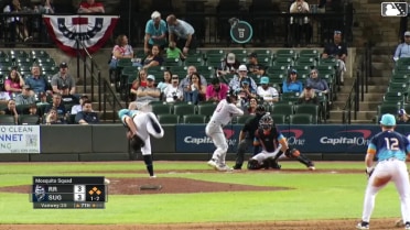 Aaron Zavala out on a sacrifice fly to left fielder CJ Alexander. Tyler Wade scores.