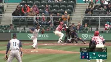 Brock Rodden doubles (13) on a line drive to right fielder Daniel Johnson. Ryan Bliss scores.