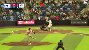 Modeifi Marte doubles (1) on a fly ball to left fielder Max Belyeu. Yassel Soler scores.