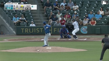 Ryan Galanie doubles (11) on a line drive to left fielder Zach Ehrhard. Nolan Jones scores.