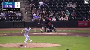 Ely Brown doubles (2) on a fly ball to center fielder Caden Powell. T.J. McCants scores.