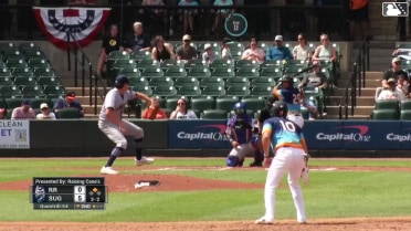 Carlos Pérez doubles (1) on a sharp line drive to left fielder Aaron Zavala. Shay Whitcomb scores.