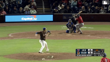 Jesús Bastidas singles on a line drive to center fielder Homer Bush Jr. Johnny Olmstead scores.