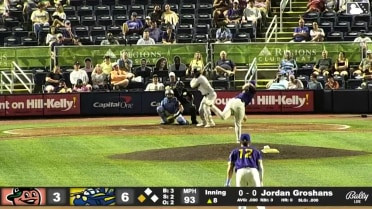 Jordan Groshans triples (4) on a sharp line drive to left fielder Emaarion Boyd. Luke Waddell scores.