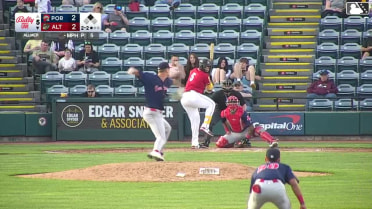 Omar Alfonzo singles on a ground ball to center fielder Miguel Bleis. Callan Moss scores.