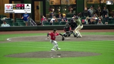 Christian Moore singles on a sharp line drive to left fielder Carlos Rodríguez. Bryce Teodosio scores.