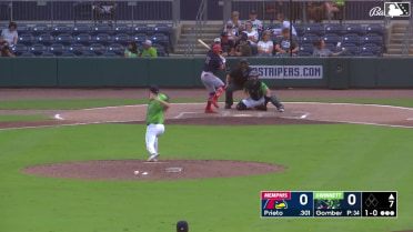 César Prieto doubles (15) on a line drive to left fielder Luke Williams.