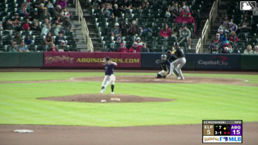 Mason McCoy doubles (4) on a ground ball to left fielder Zac Veen. Samad Taylor scores.