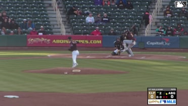 Marcos Castañon doubles (4) on a sharp line drive to center fielder Drew Avans. Mason McCoy scores.