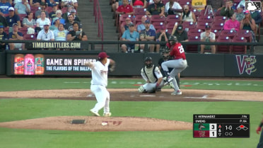 Jose D. Hernandez singles on a sharp line drive to right fielder Luis Castillo. Jose Meza scores.