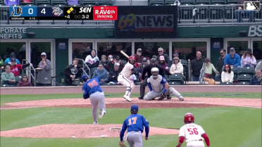 Steward Berroa out on a sacrifice fly to center fielder Homer Bush Jr. Paul McIntosh scores.