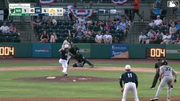 Junior Garcia out on a sacrifice fly to left fielder Jose Perez. Dallas Macias scores.