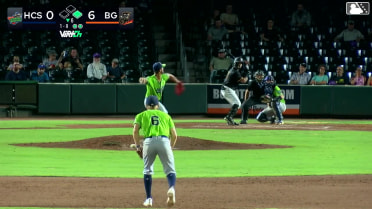 Jhon Diaz doubles (7) on a line drive to center fielder Marcos Torres. Juanfel Peguero scores.