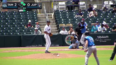 Catcher Carlos Sanchez picks off Luke Pettitte at 1st on throw to first baseman Echedry Vargas.
